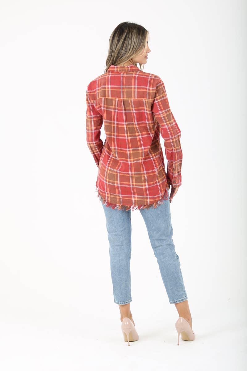 PLAID flannel BUTTON FRONT SHIRT