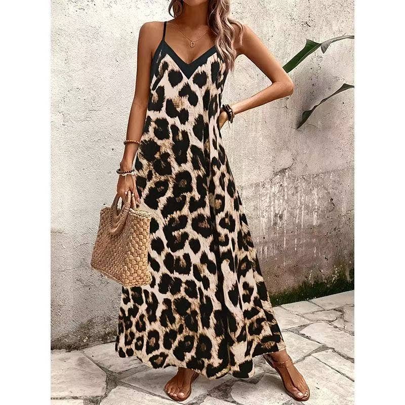 Maxi Slip Dress -Cheetah print