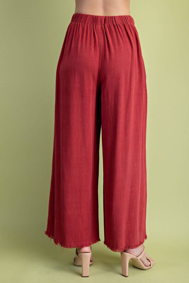 Frayed Cropped Wide Leg Pants -Emerald
