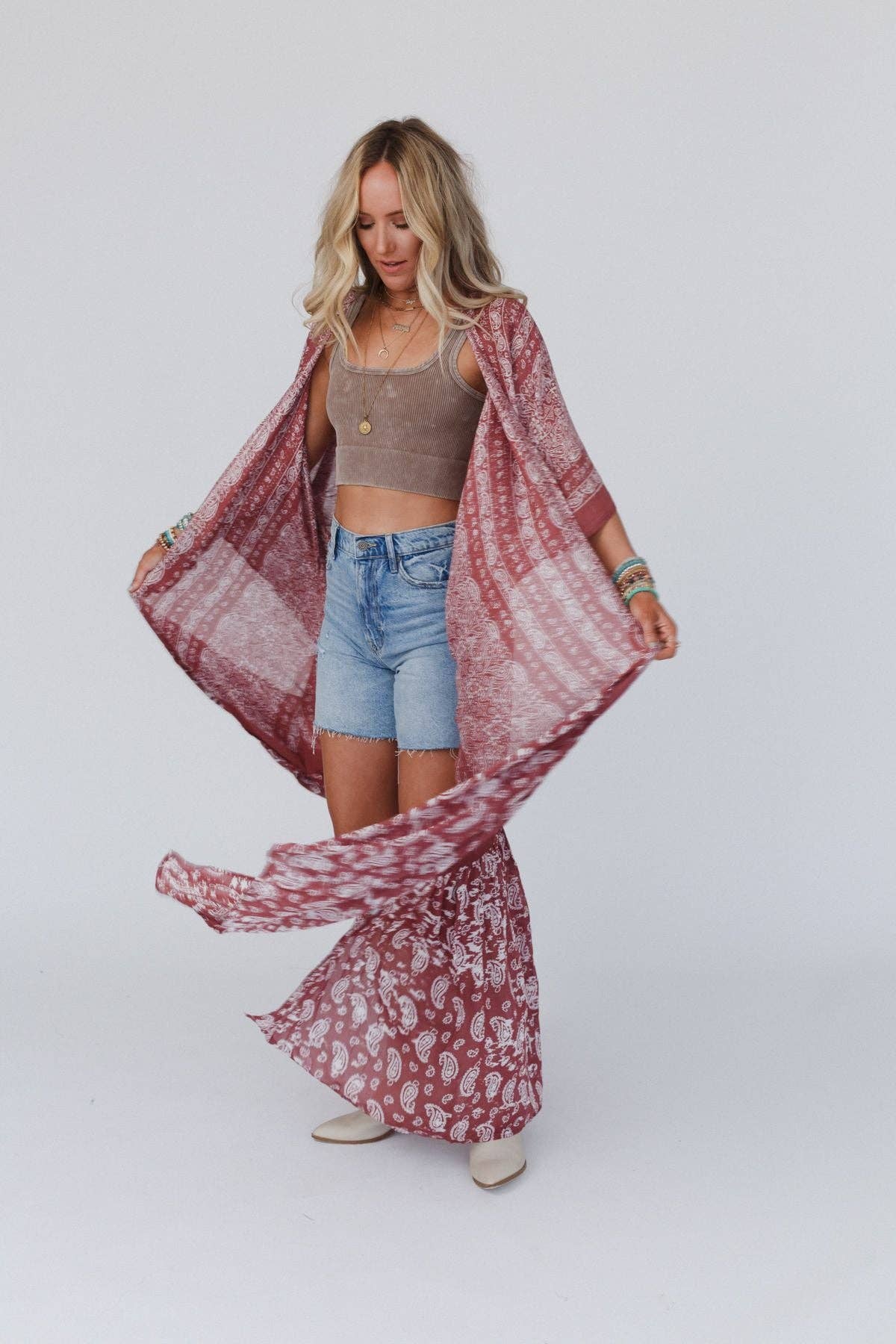 Paisley Tapestry Free Flow Duster Kimono - Wine