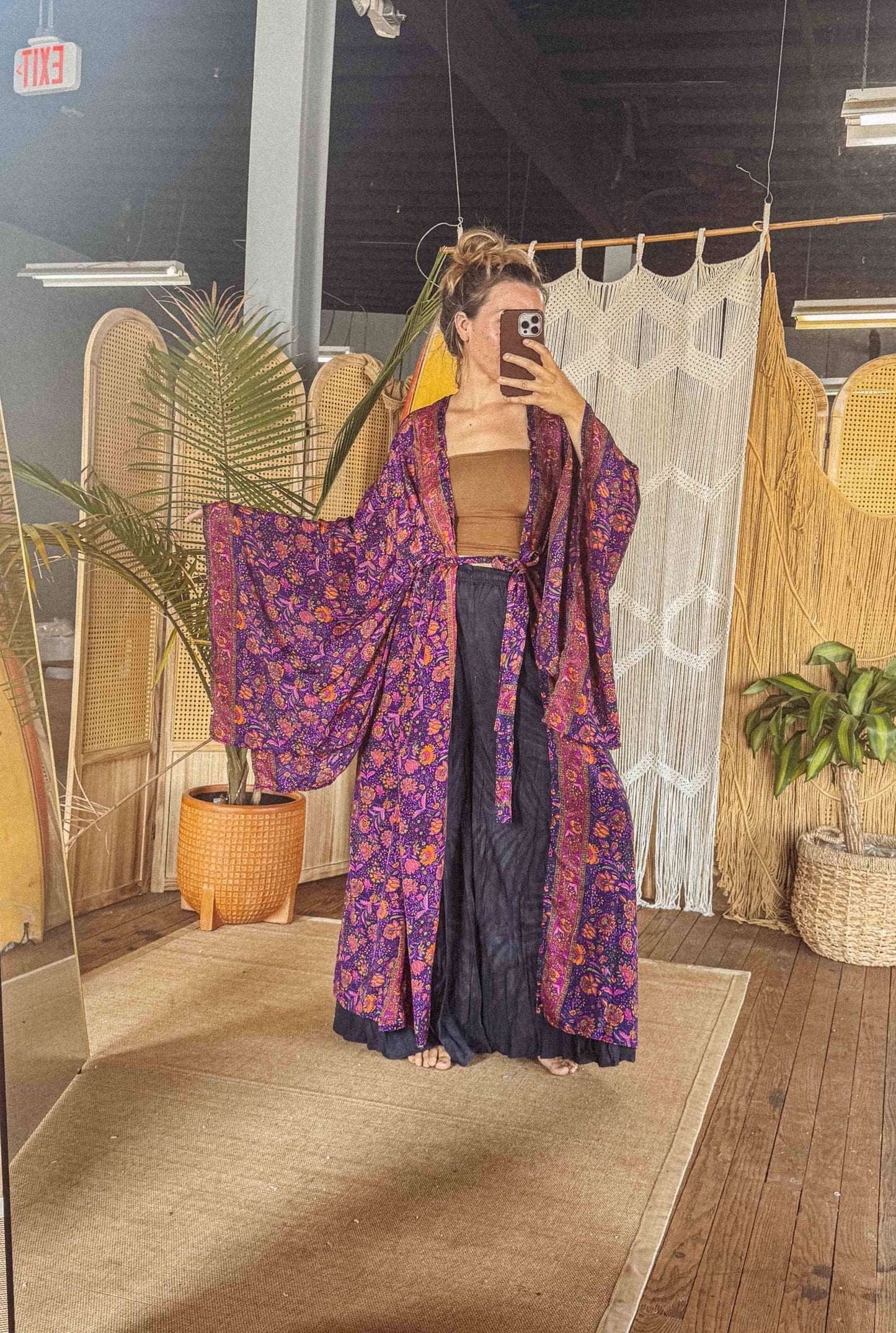 BOHO Silk Bell Sleeve Long Maxi Kimono Duster Cardigan - click to select color