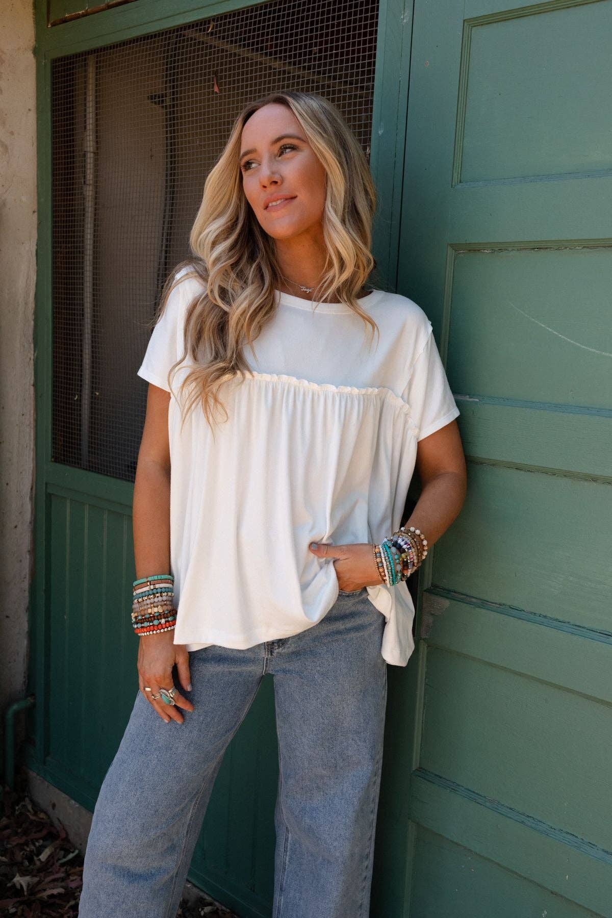 Sunday Morning Babydoll Top - White 3BN