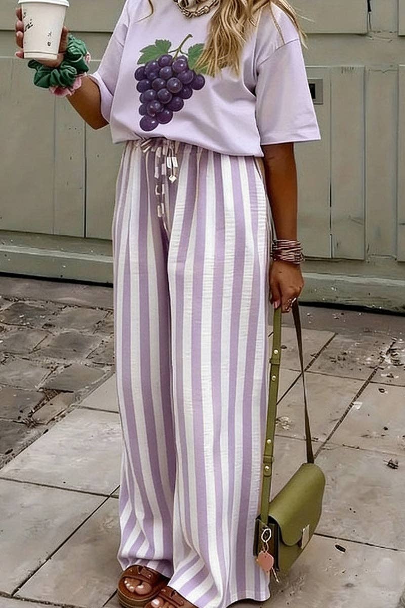 Black and White Striped Wide-Leg Casual Pants