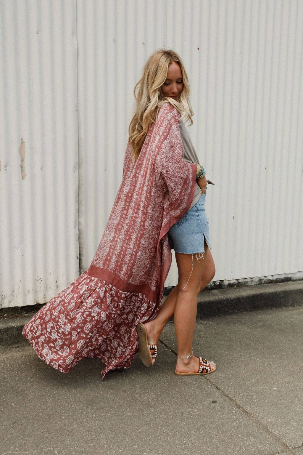 Paisley Tapestry Free Flow Duster Kimono - Wine
