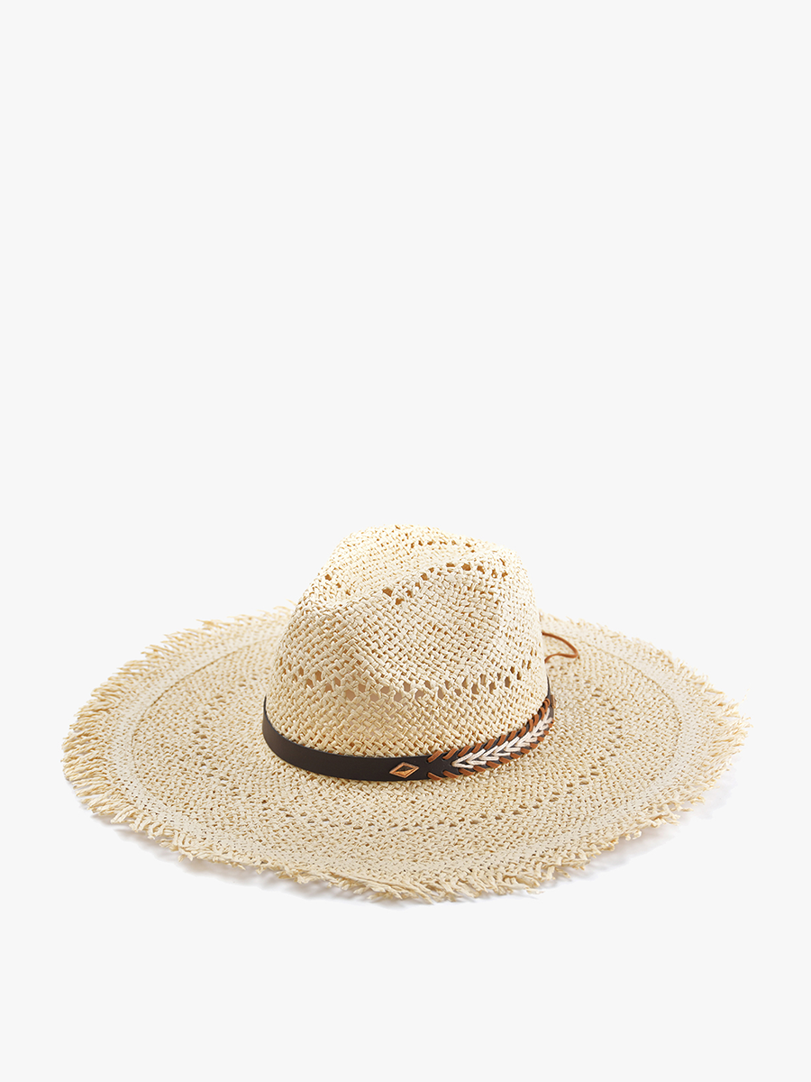 Claudia Wide Brim Straw Hat w/ Frayed Edge
