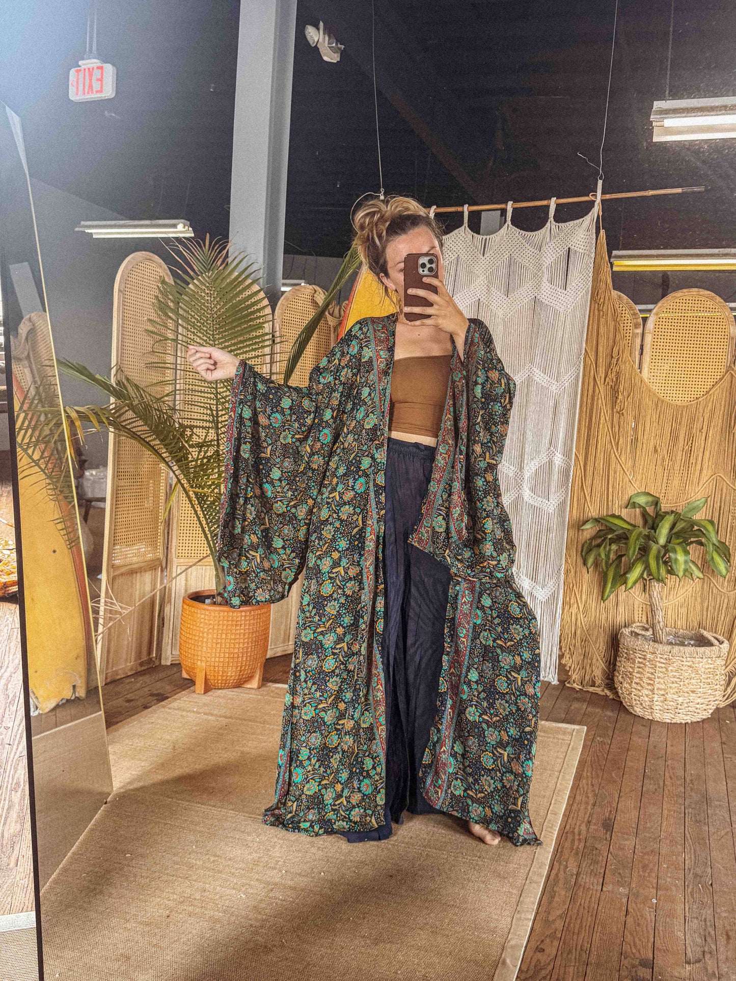 BOHO Silk Bell Sleeve Long Maxi Kimono Duster Cardigan - click to select color