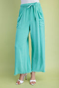 Frayed Cropped Wide Leg Pants -Emerald