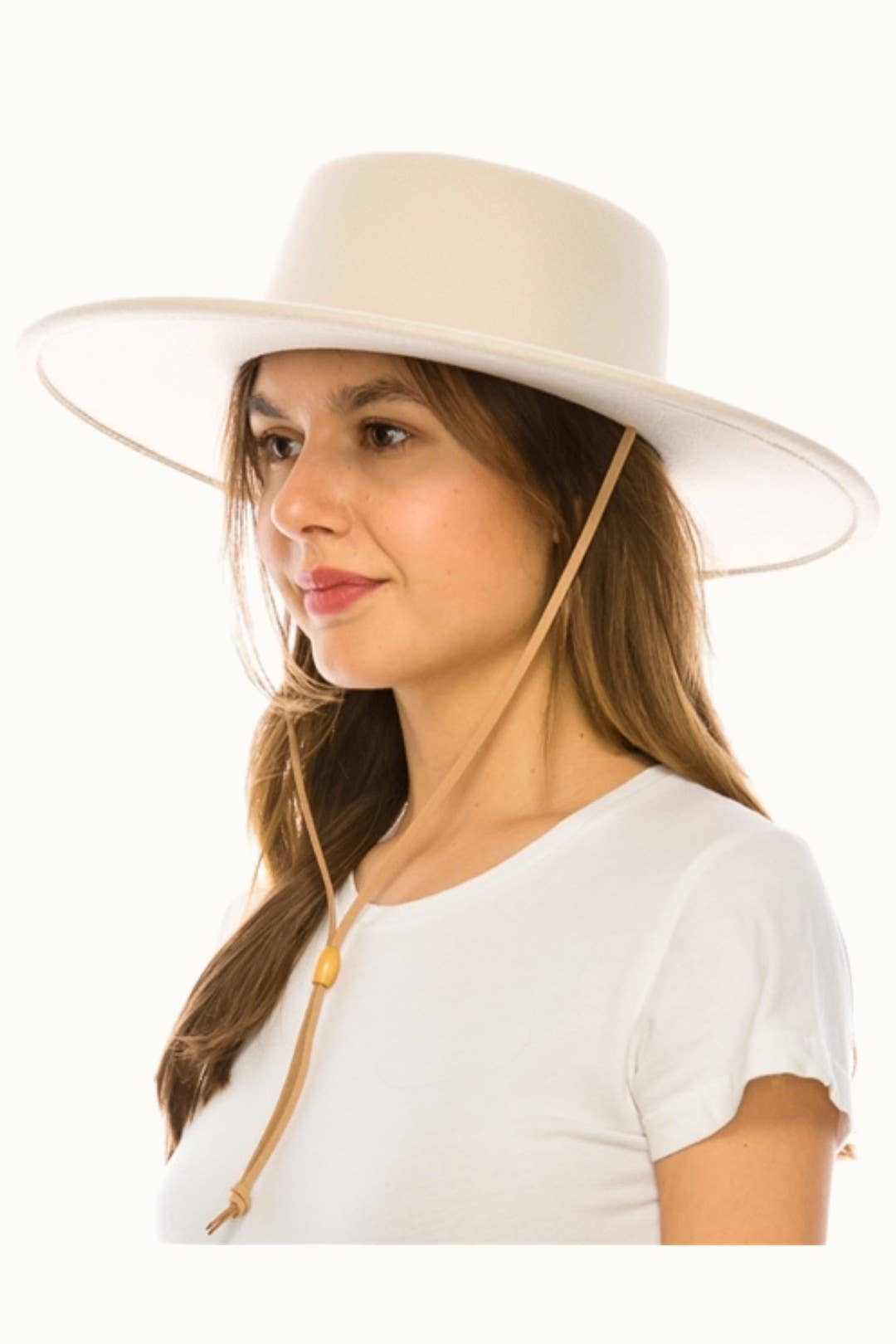 Wide Brim Bolero Boater Hat with Chin Cord, Vegan Felt