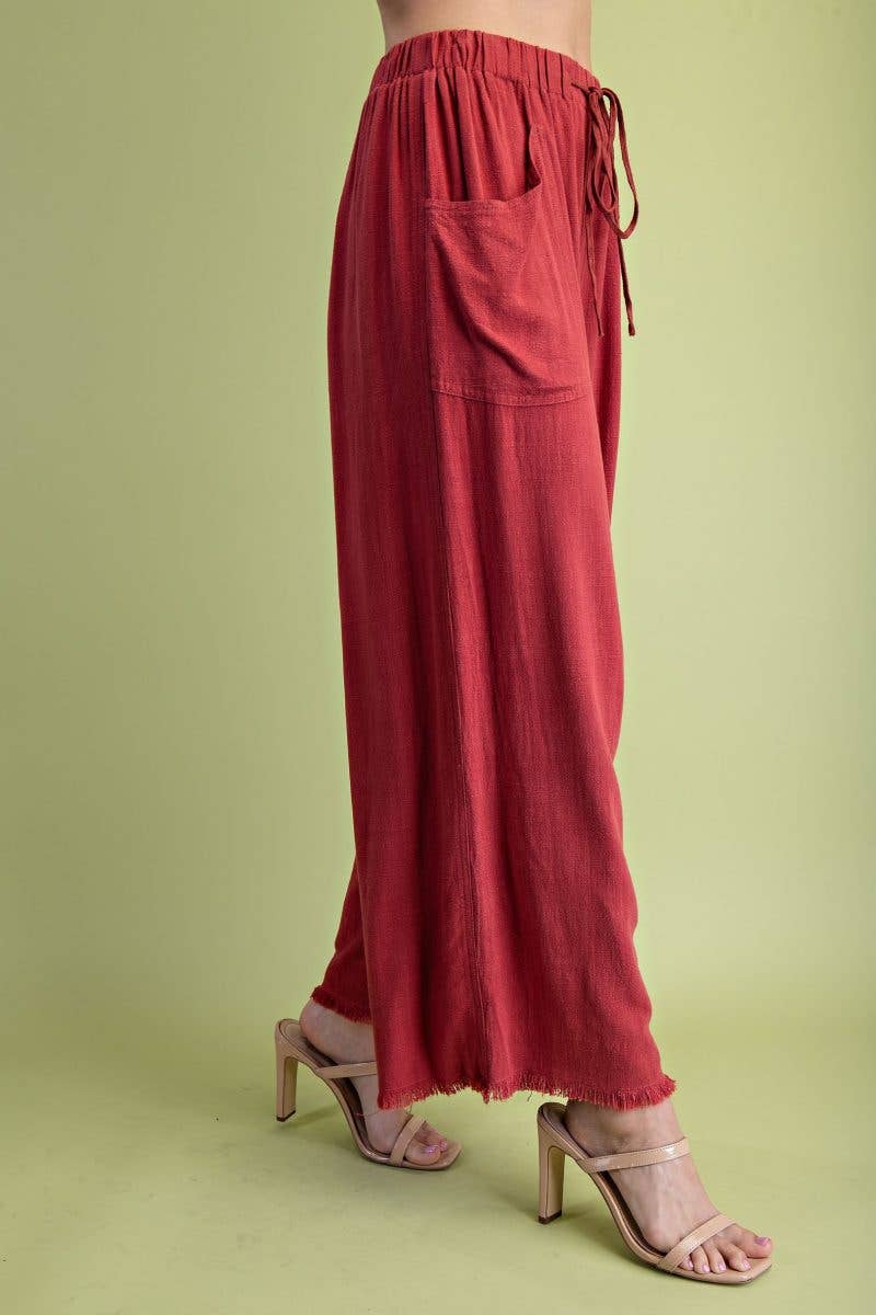 Frayed Cropped Wide Leg Pants -Emerald