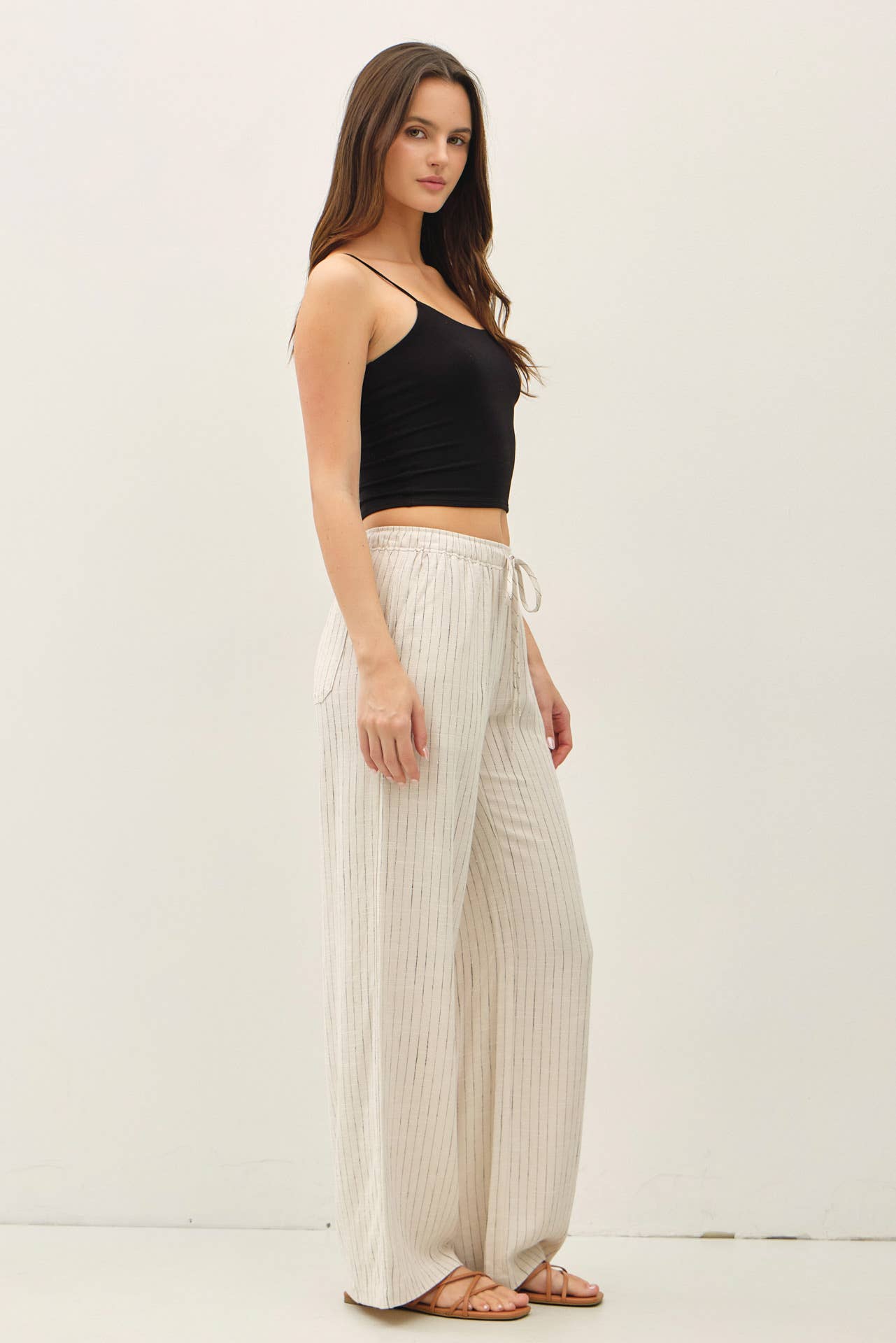 LINEN BLEND WIDE LEG PANTS