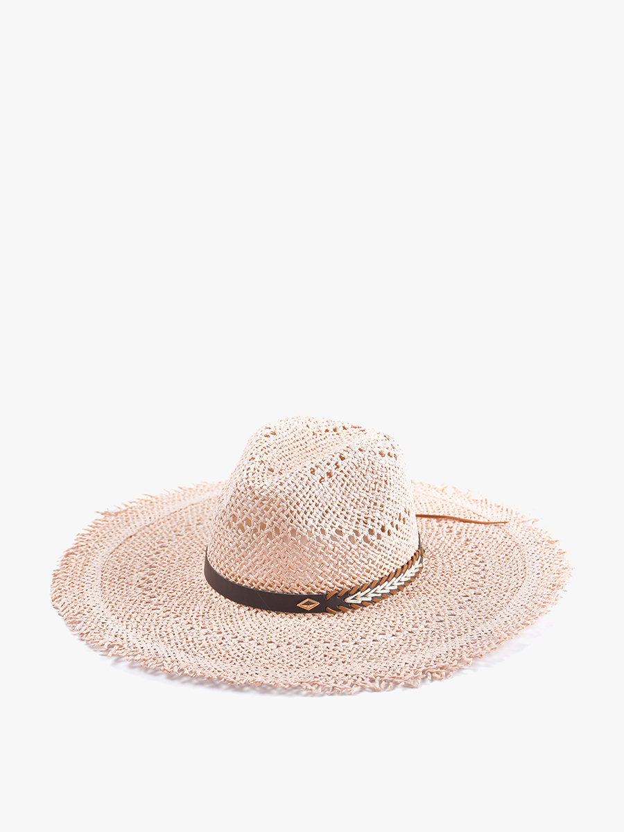 Wide Brim Straw Hat w/ Frayed Edge Claudia