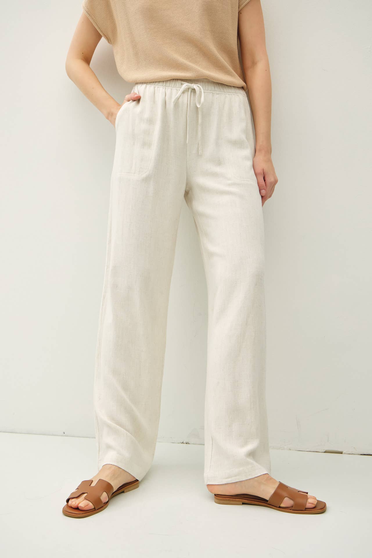LINEN BLEND WIDE LEG PANTS