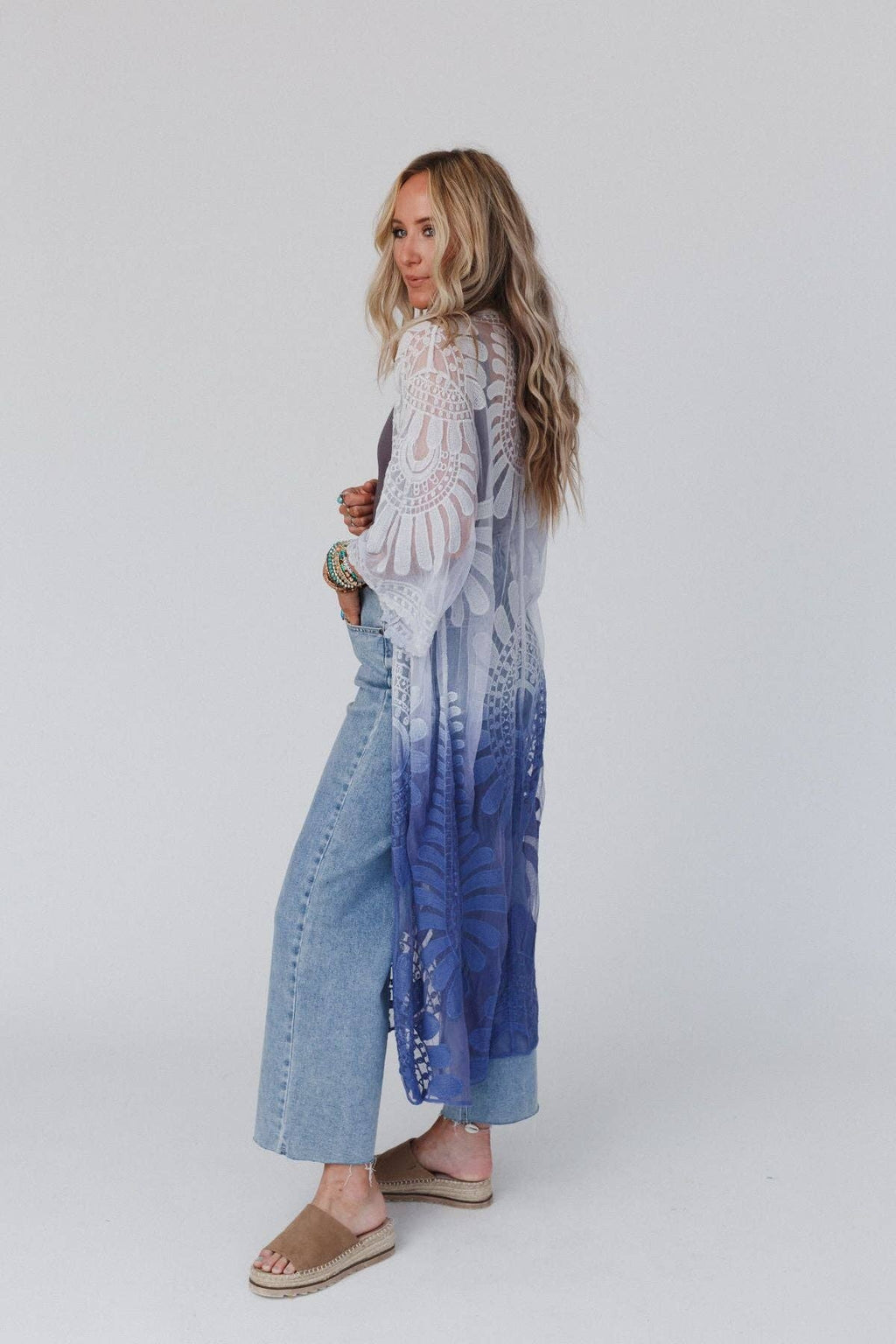 Poolside Ombre Lace Kimono - Periwinkle