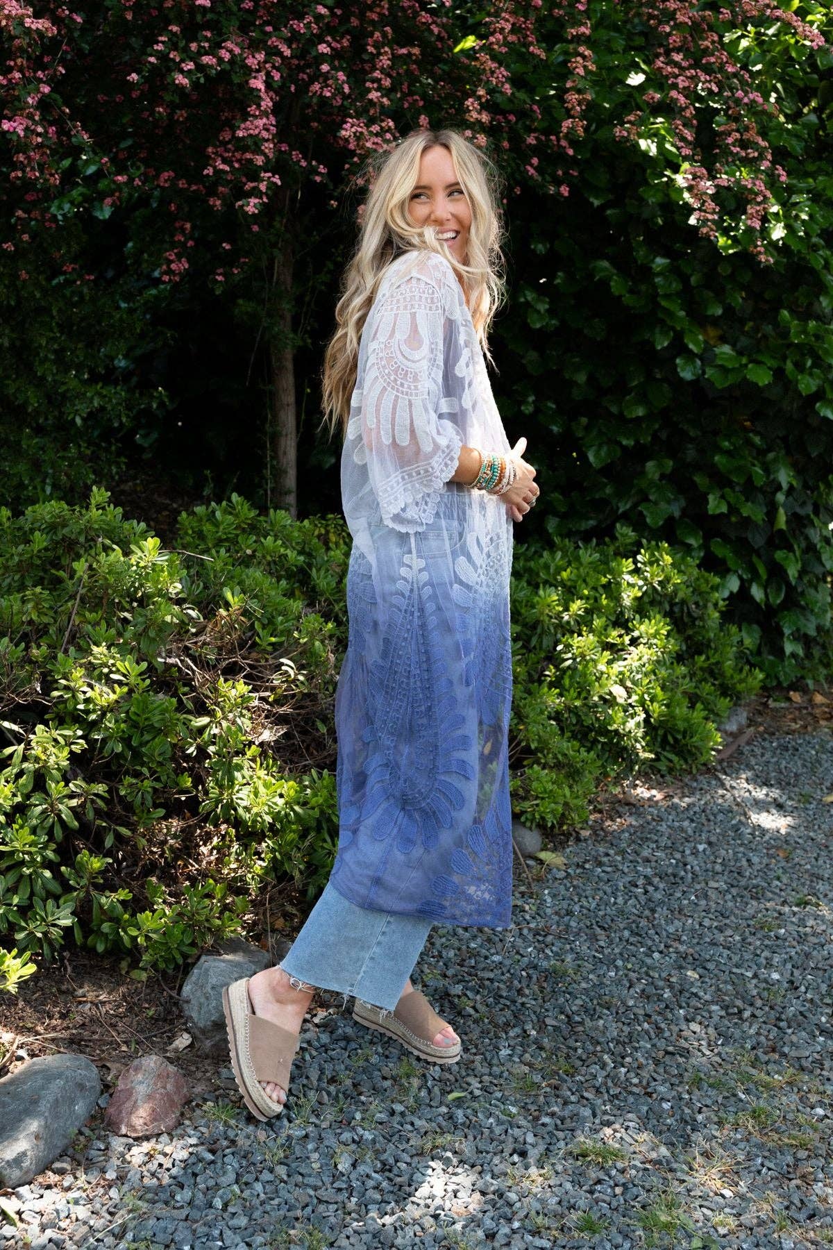 Poolside Ombre Lace Kimono - Periwinkle