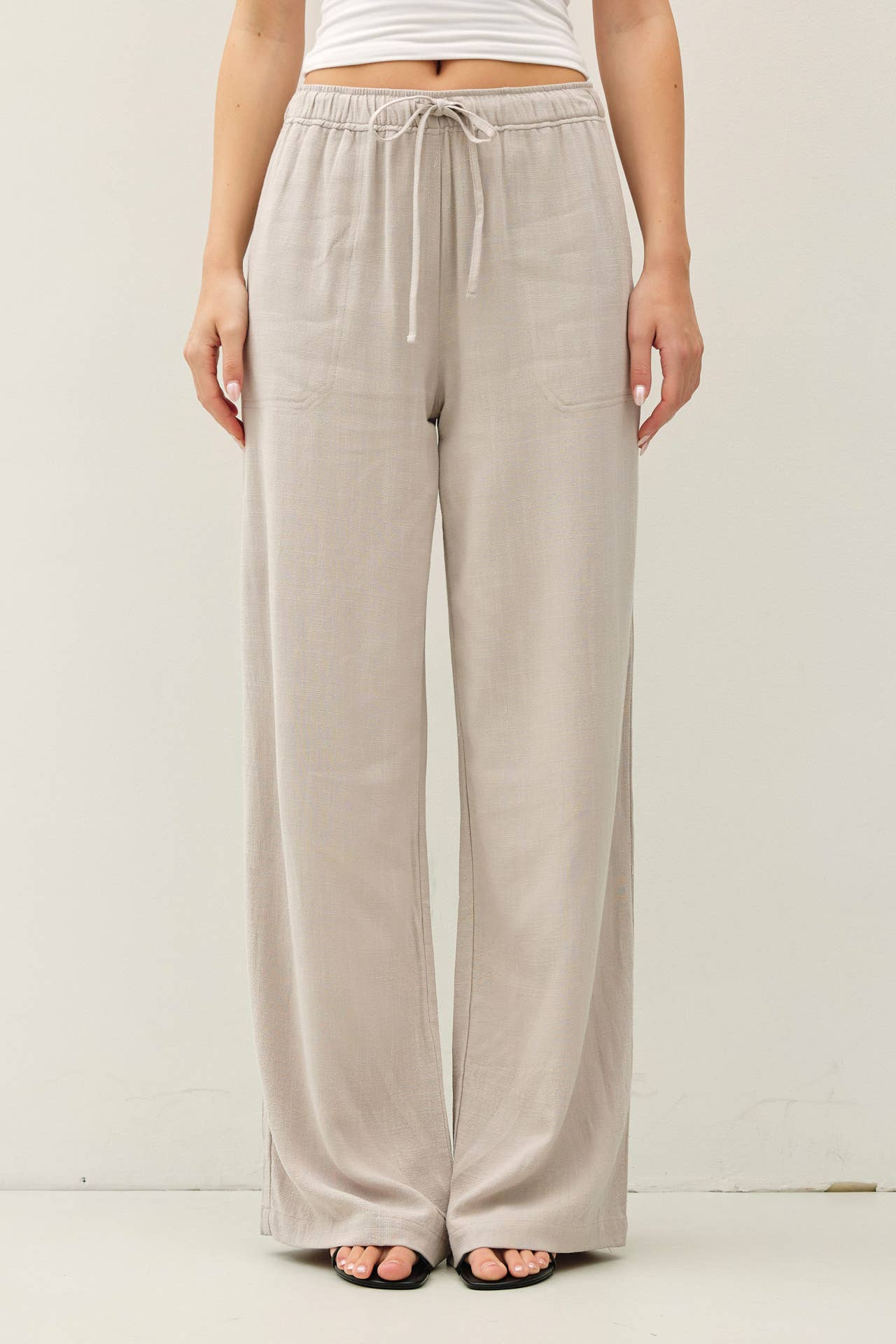 LINEN BLEND WIDE LEG PANTS