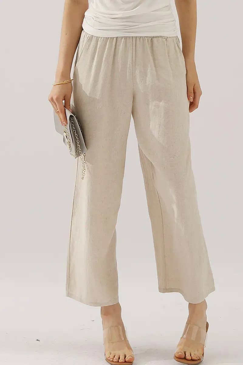 Easy Pull-On Linen Capri Pants