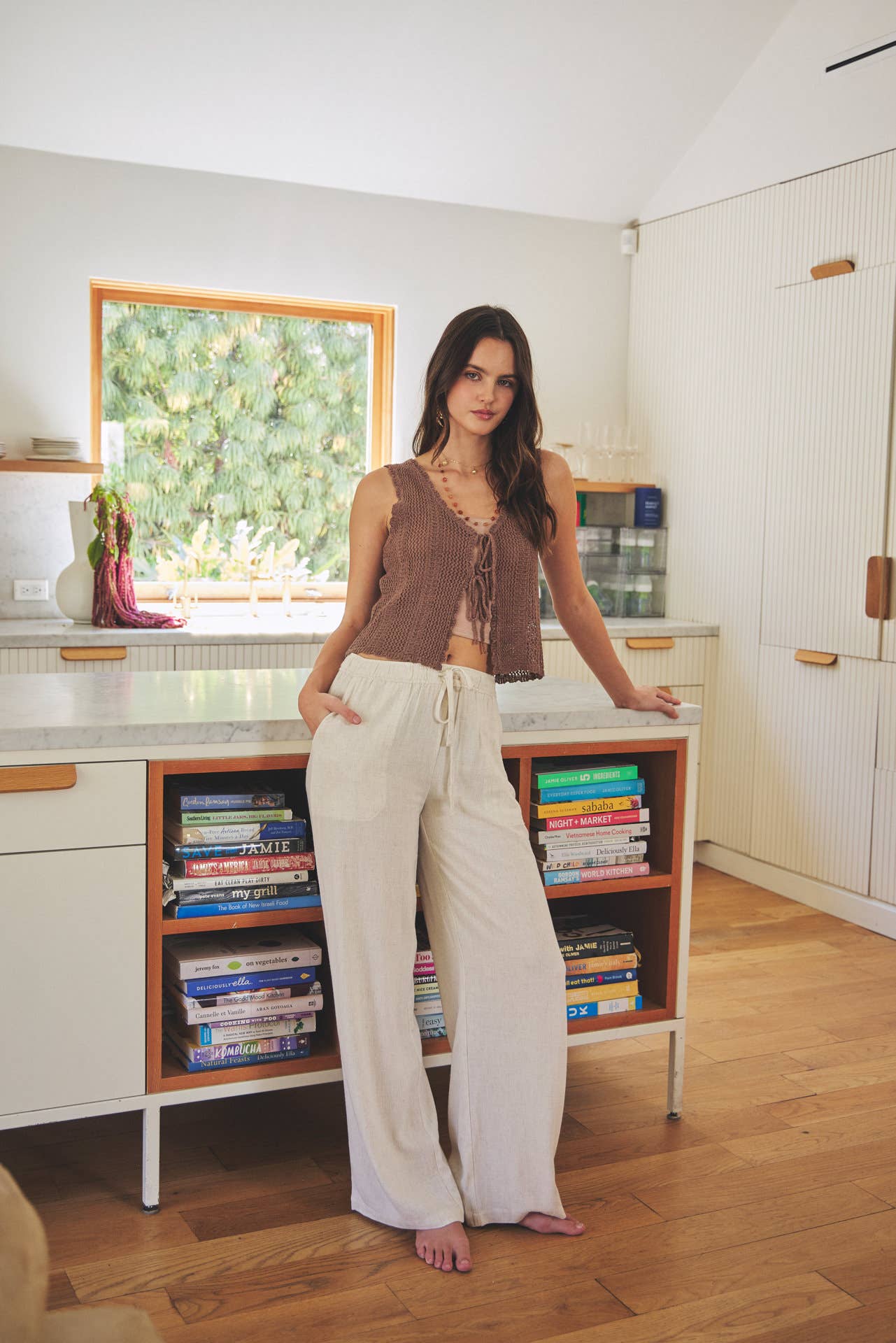 LINEN BLEND WIDE LEG PANTS