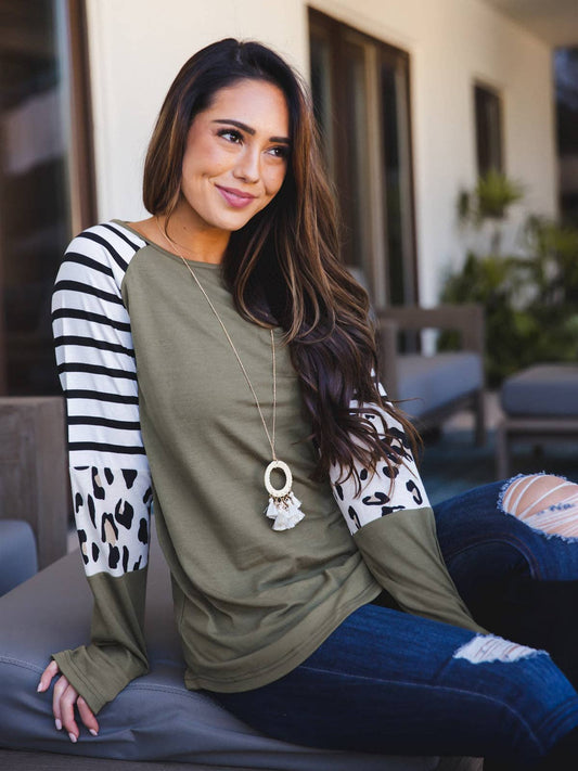 Stripe Animal Print Mary Ellen Top