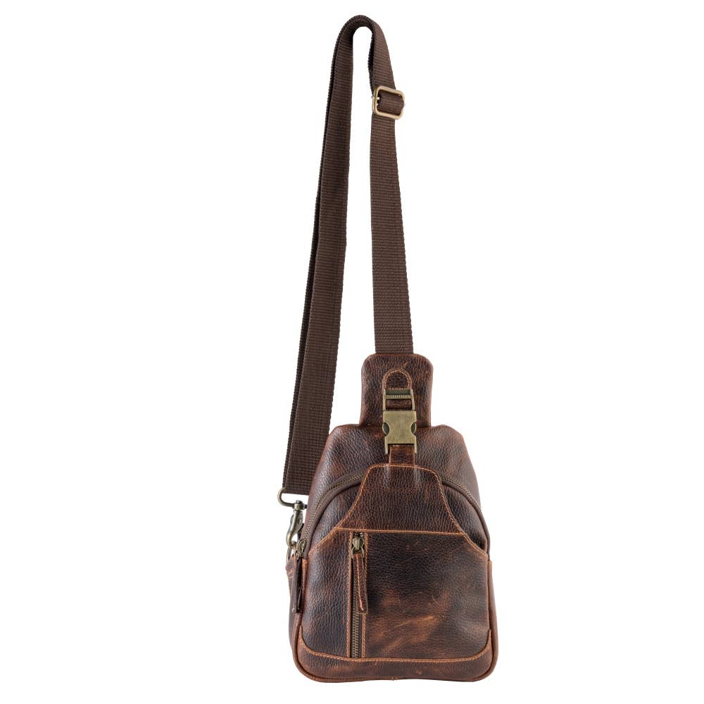 Genuine Leather  Unisex Travel Sling - Rustic Mahogany
