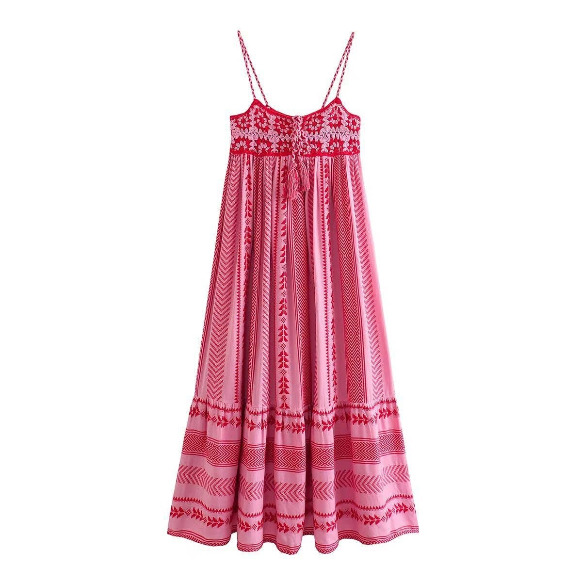 Resort Western Boho Crochet Stitching Slip Dress