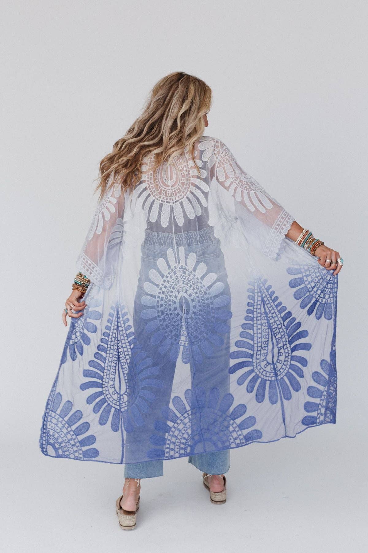 Poolside Ombre Lace Kimono - Periwinkle