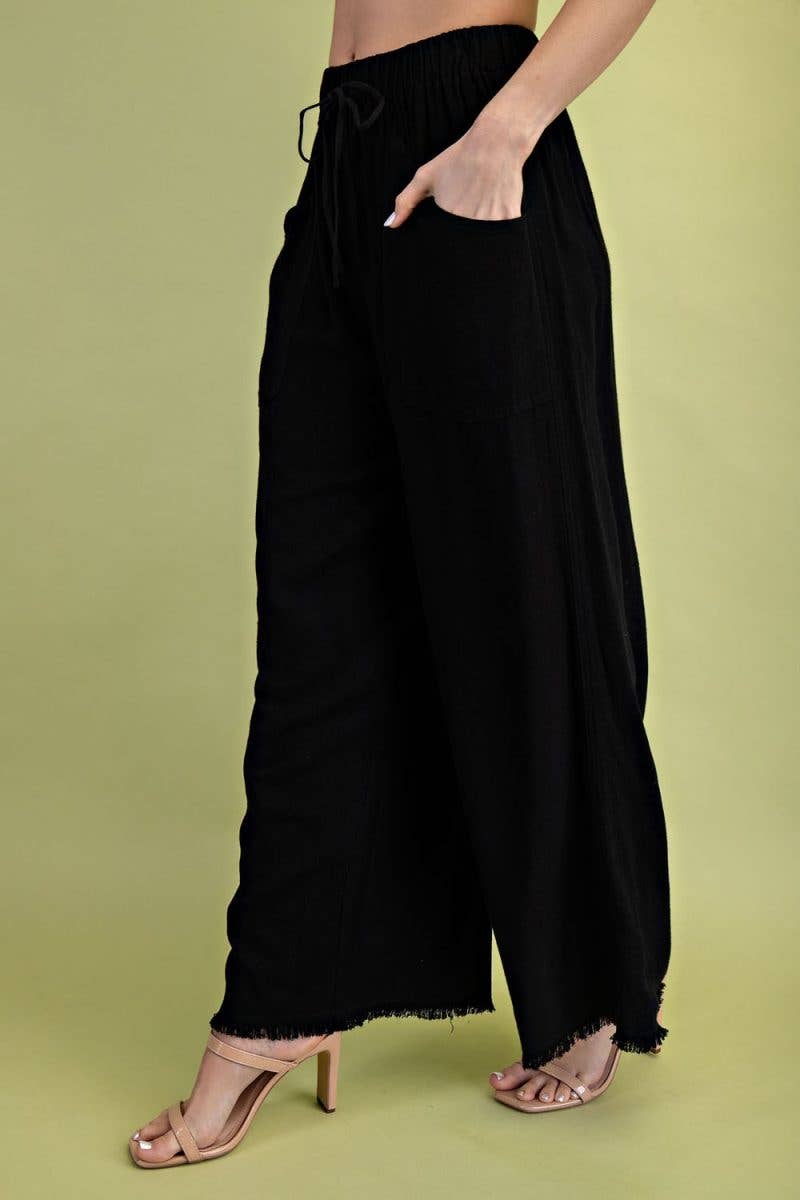 Frayed Cropped Wide Leg Pants -Emerald