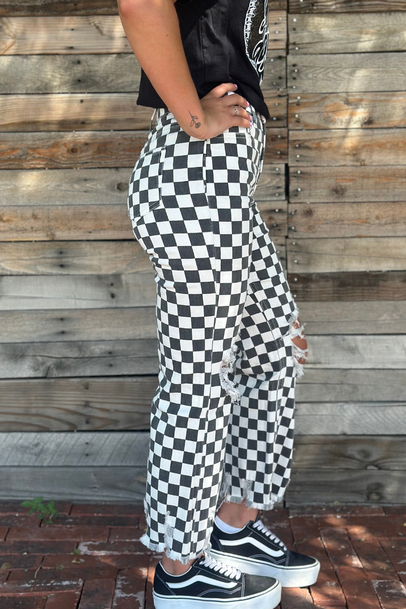 Checkered Round The Track Jeans