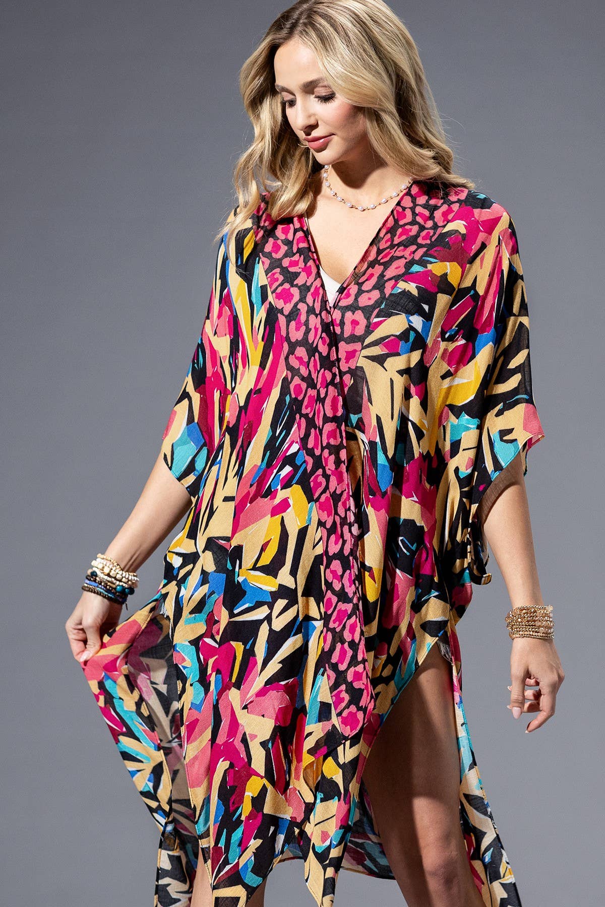 Abstract Bright Viscose Kimono