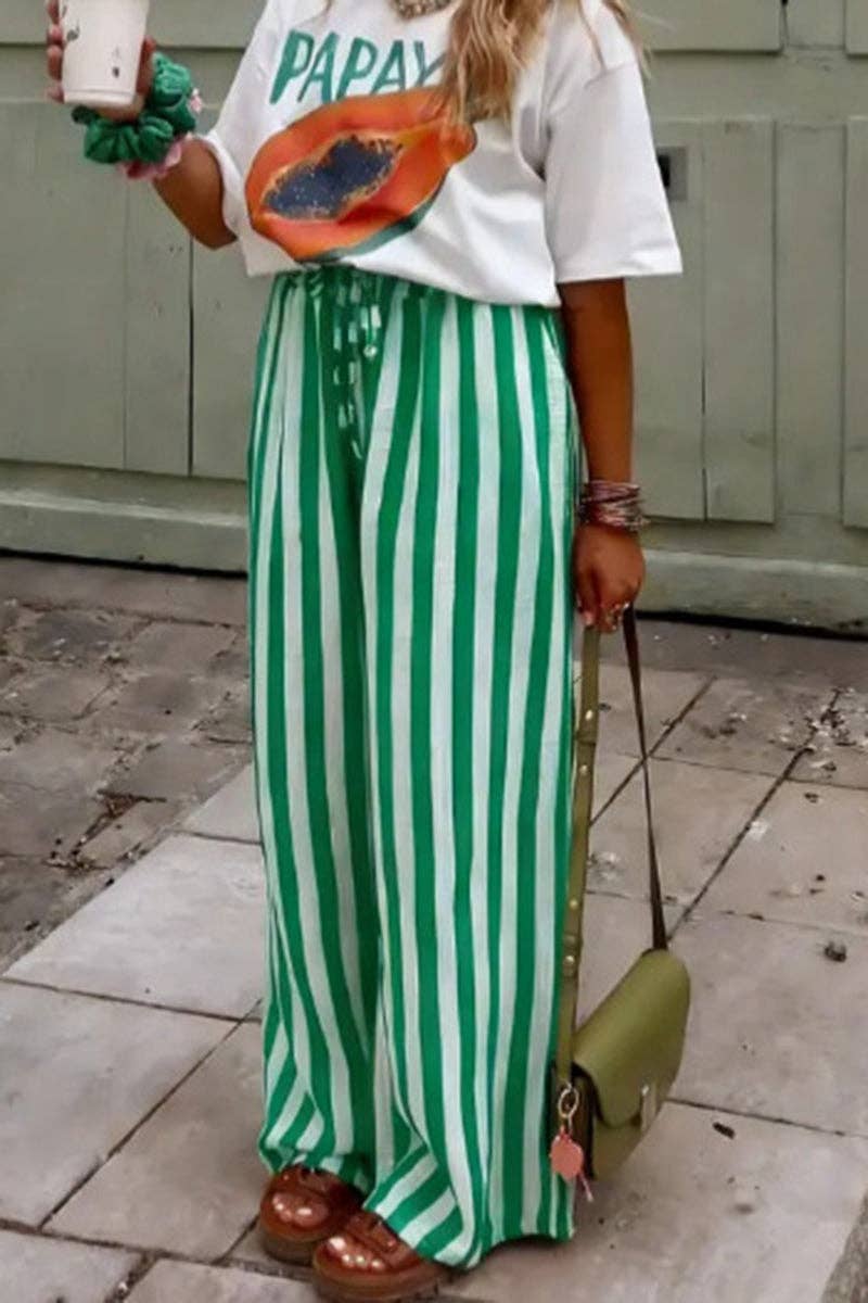 Striped Wide-Leg Casual Pants