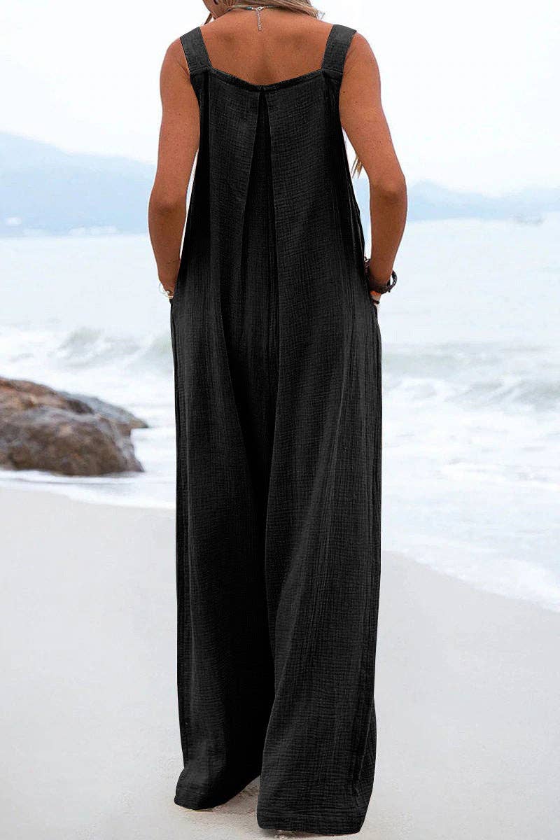 Black Solid Loose Crepe Jumpsuit