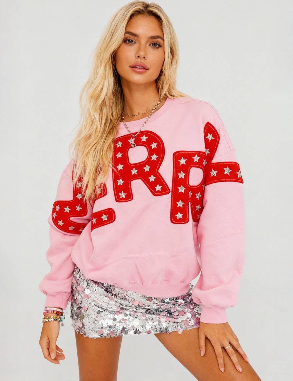 Ladies Christmas  Merry Letter Sequin Sweatshirt