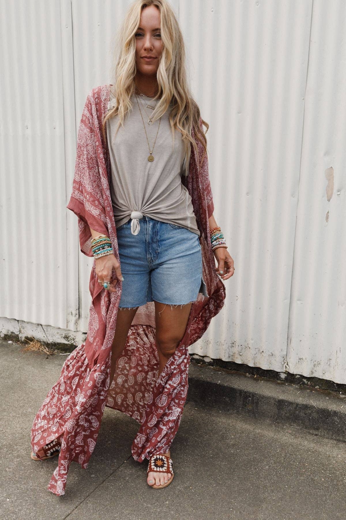 Paisley Tapestry Free Flow Duster Kimono - Wine