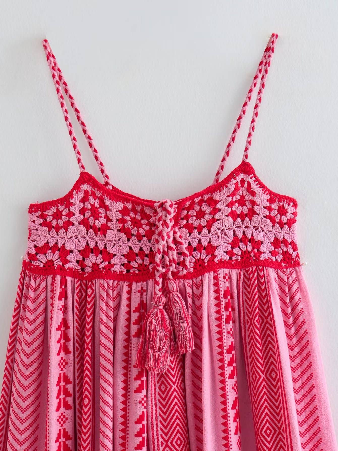 Resort Western Boho Crochet Stitching Slip Dress
