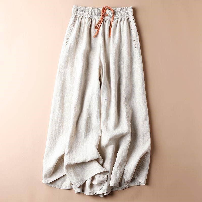 COTTON/HEMP  Casual Loose Fit Nine-Point Wide Leg Pants