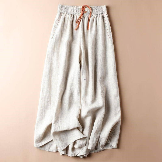 COTTON/HEMP  Casual Loose Fit Nine-Point Wide Leg Pants