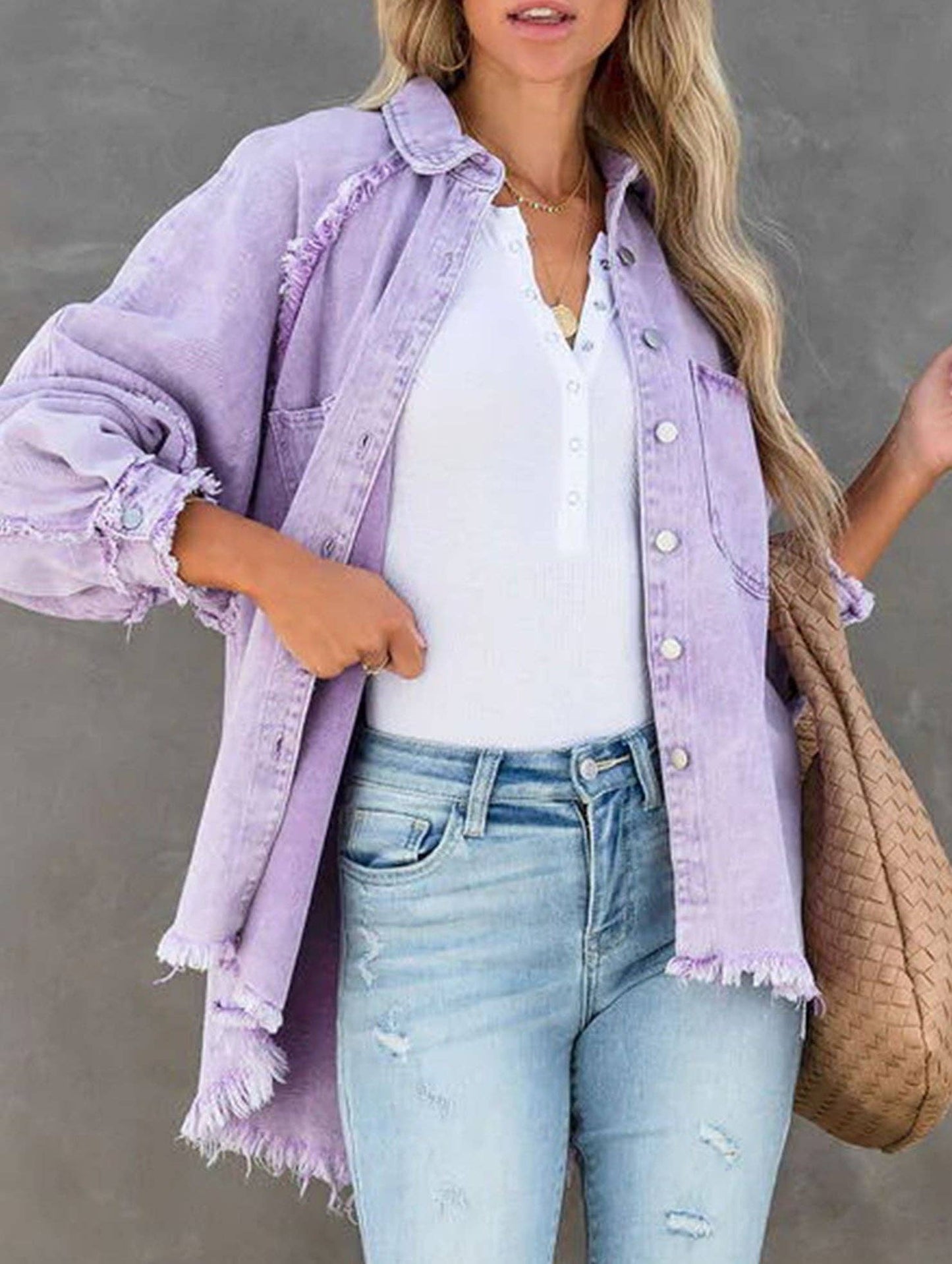 RAW edged loose pocket denim shacket