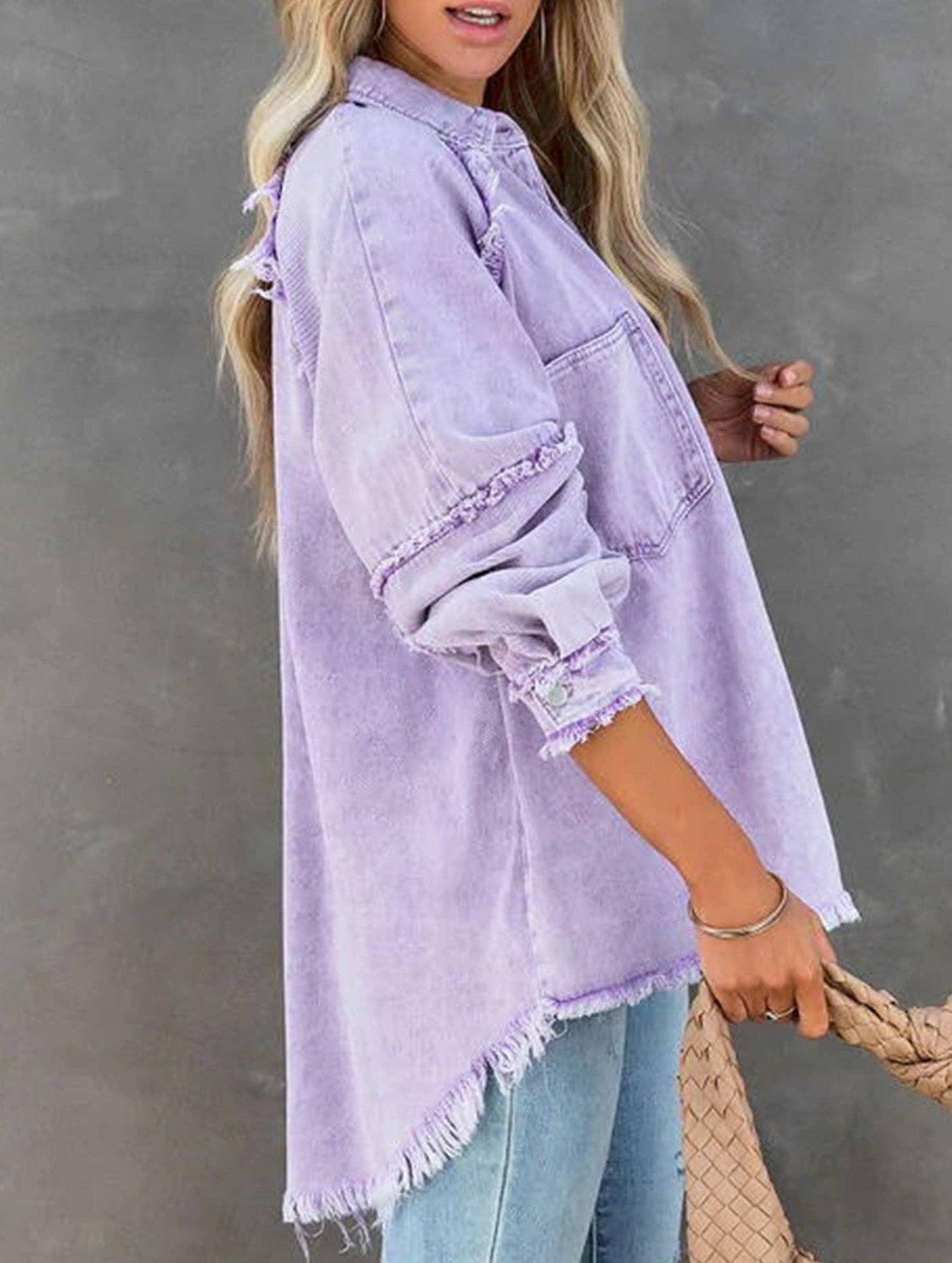 RAW edged loose pocket denim shacket