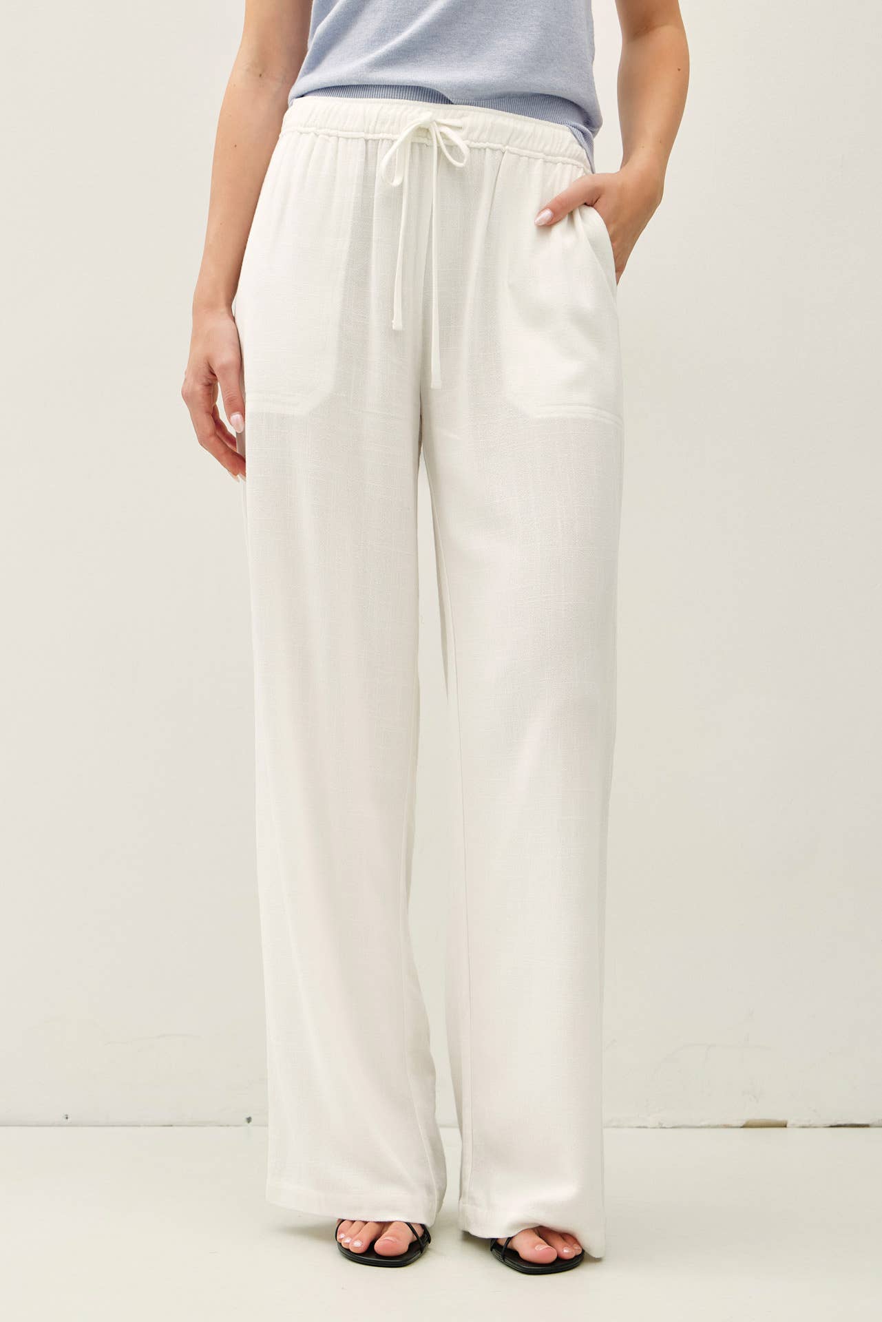 LINEN BLEND WIDE LEG PANTS