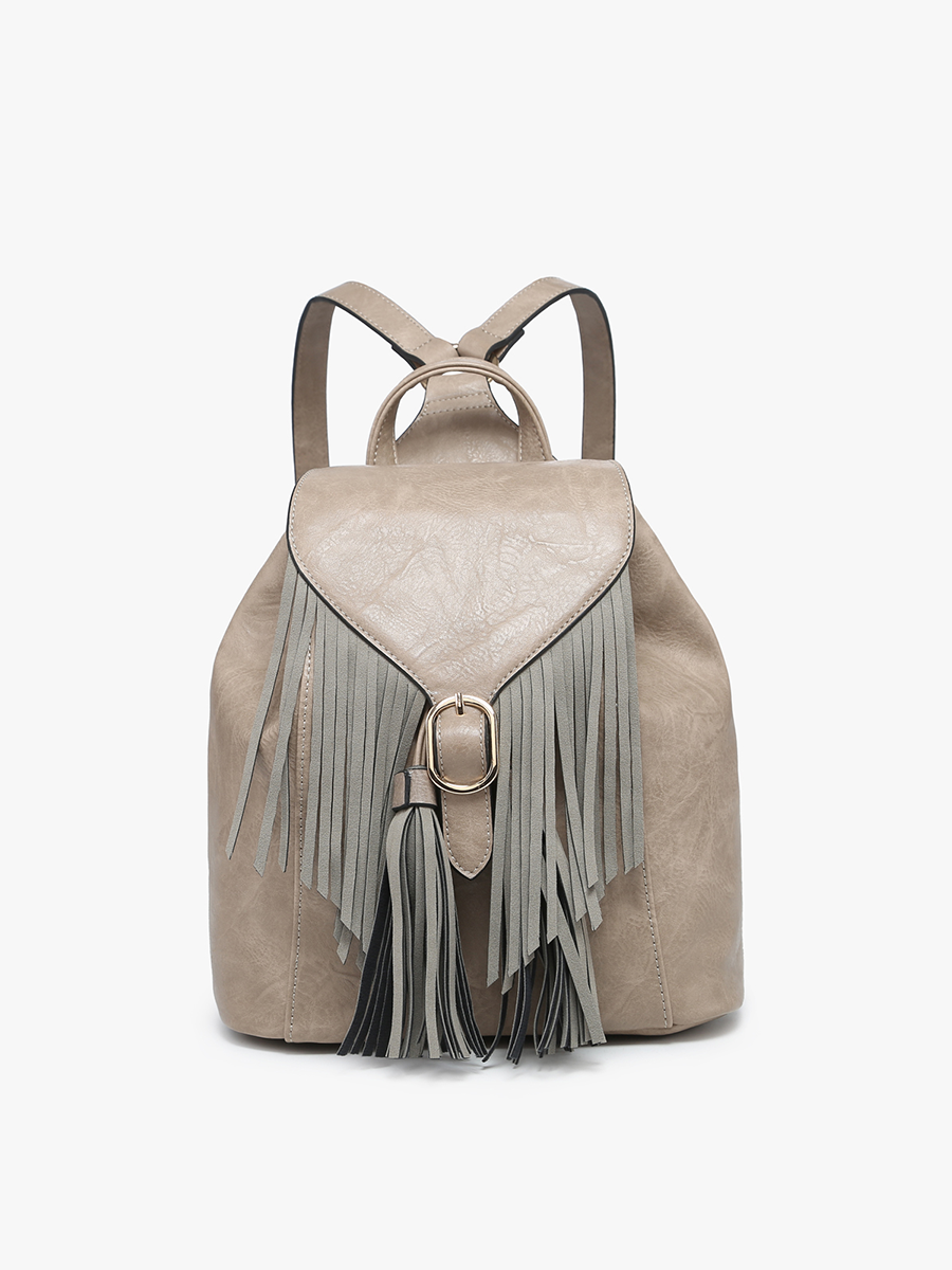Mustard Distressed Bucket Backpack w/ Fringe