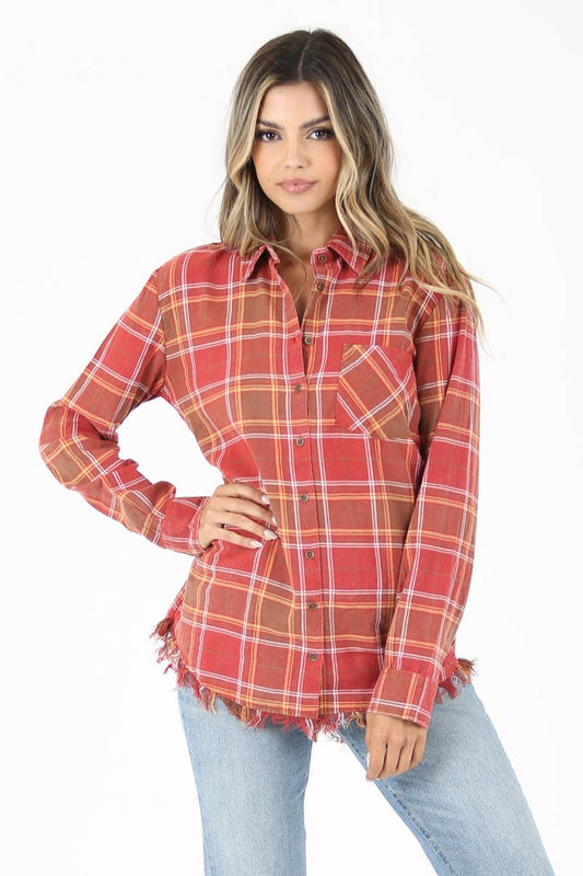 PLAID flannel BUTTON FRONT SHIRT
