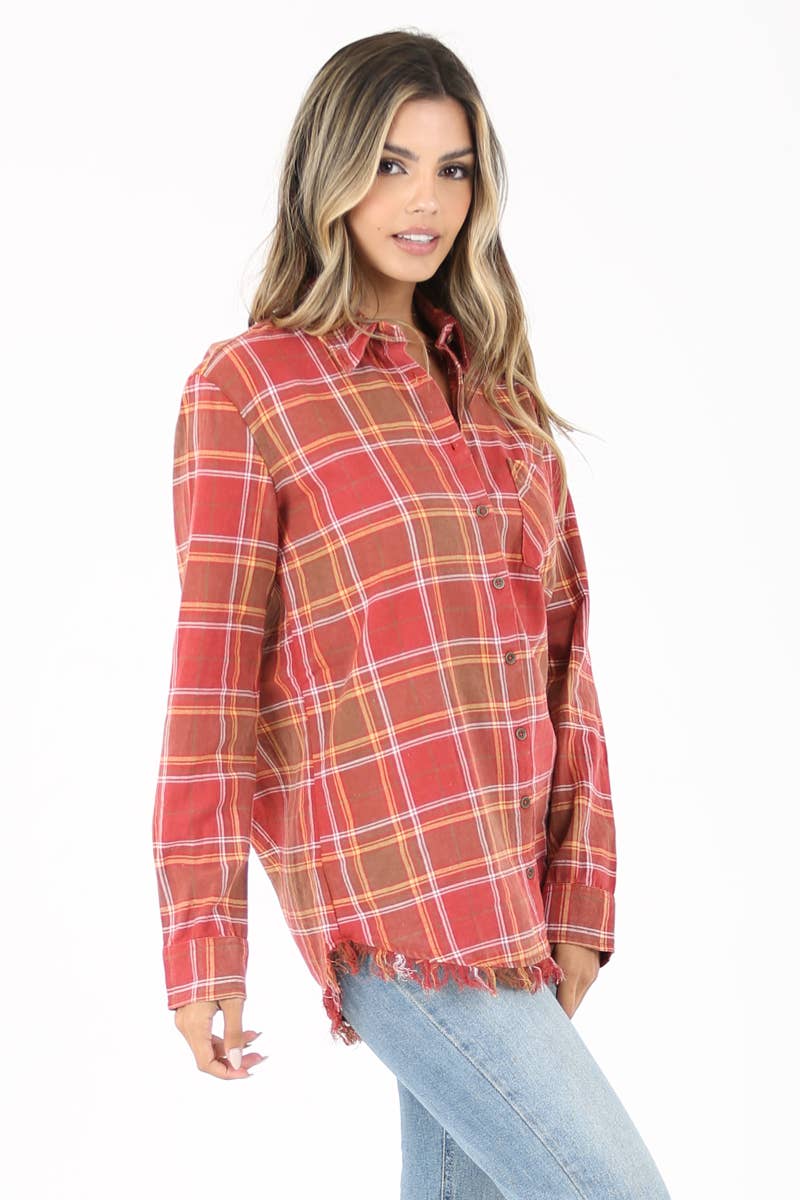 PLAID flannel BUTTON FRONT SHIRT