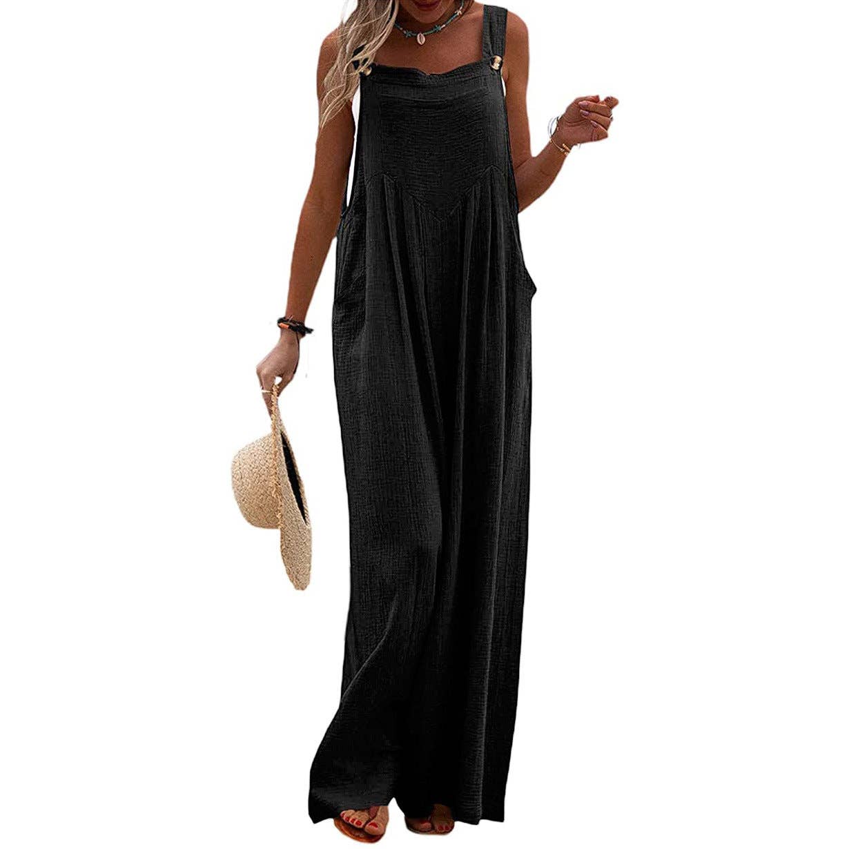 Black Solid Loose Crepe Jumpsuit