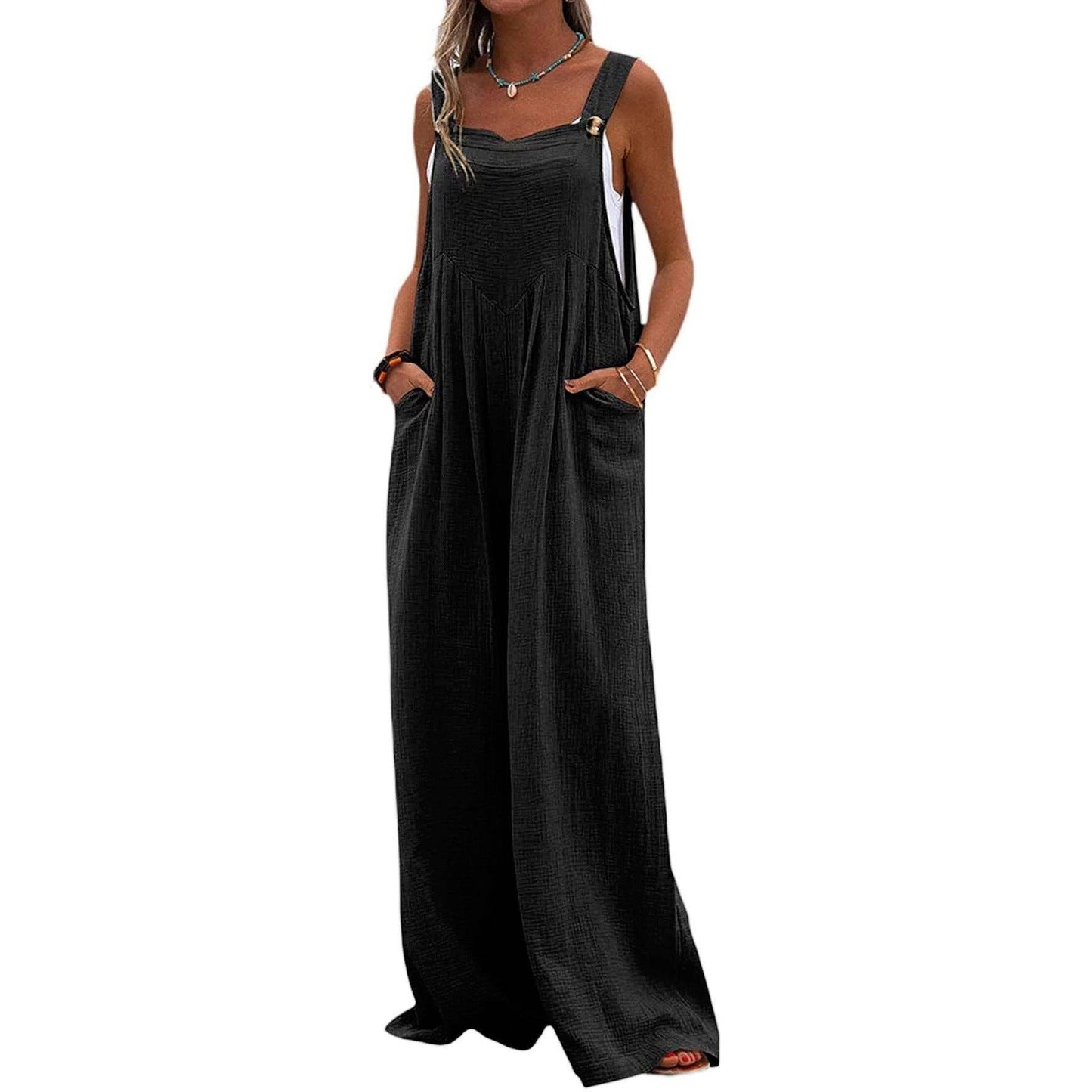 Black Solid Loose Crepe Jumpsuit