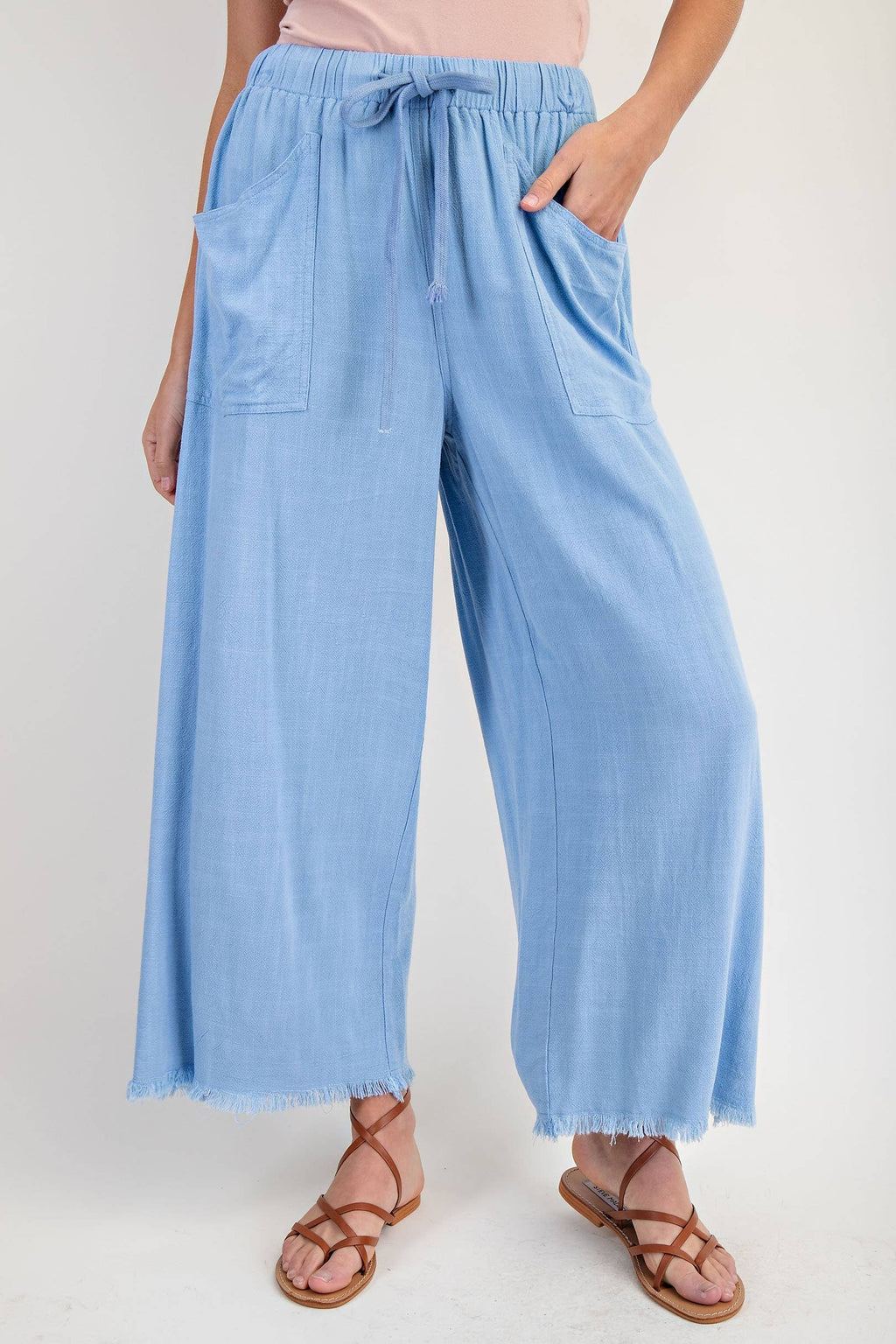 Frayed Cropped Wide Leg Pants -Emerald