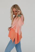Coffee Sunsets V Neck Top - Dark Peach Tangerine