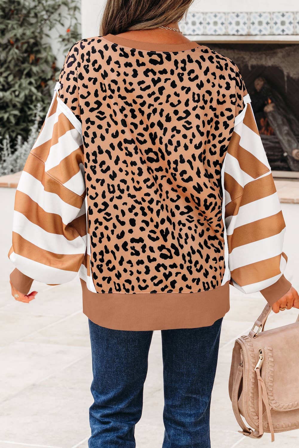 Kristen Colorblock Leopard Oversize Casual Sweatshirt