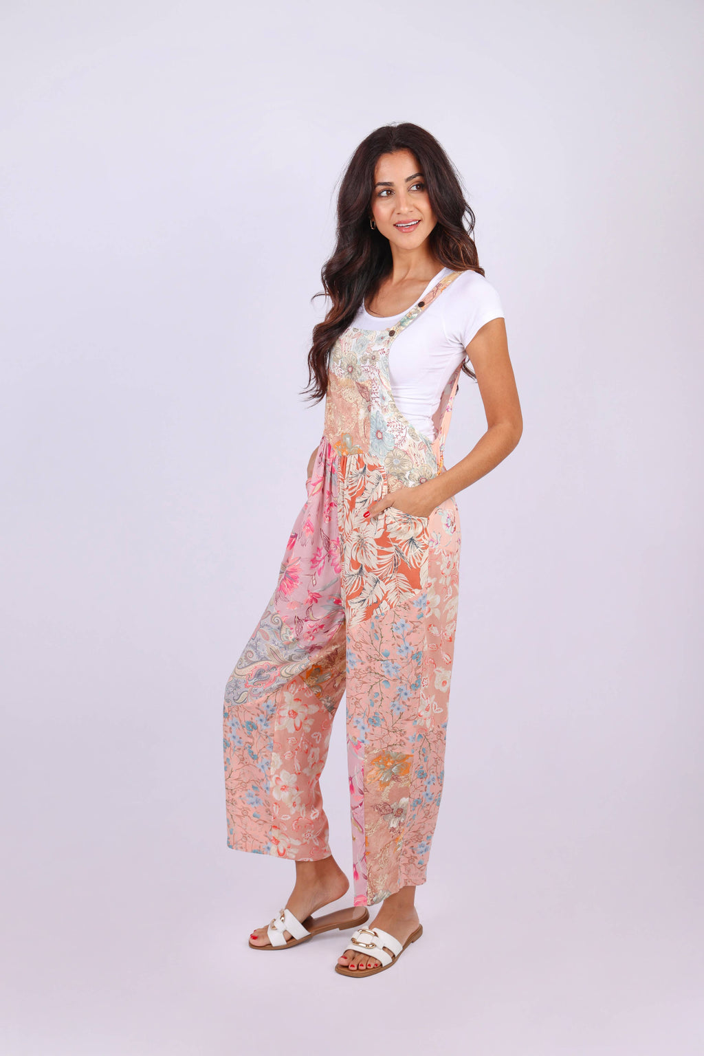 Pastel Peach Floral Overall: Daydreamer Blossom Patchwork
