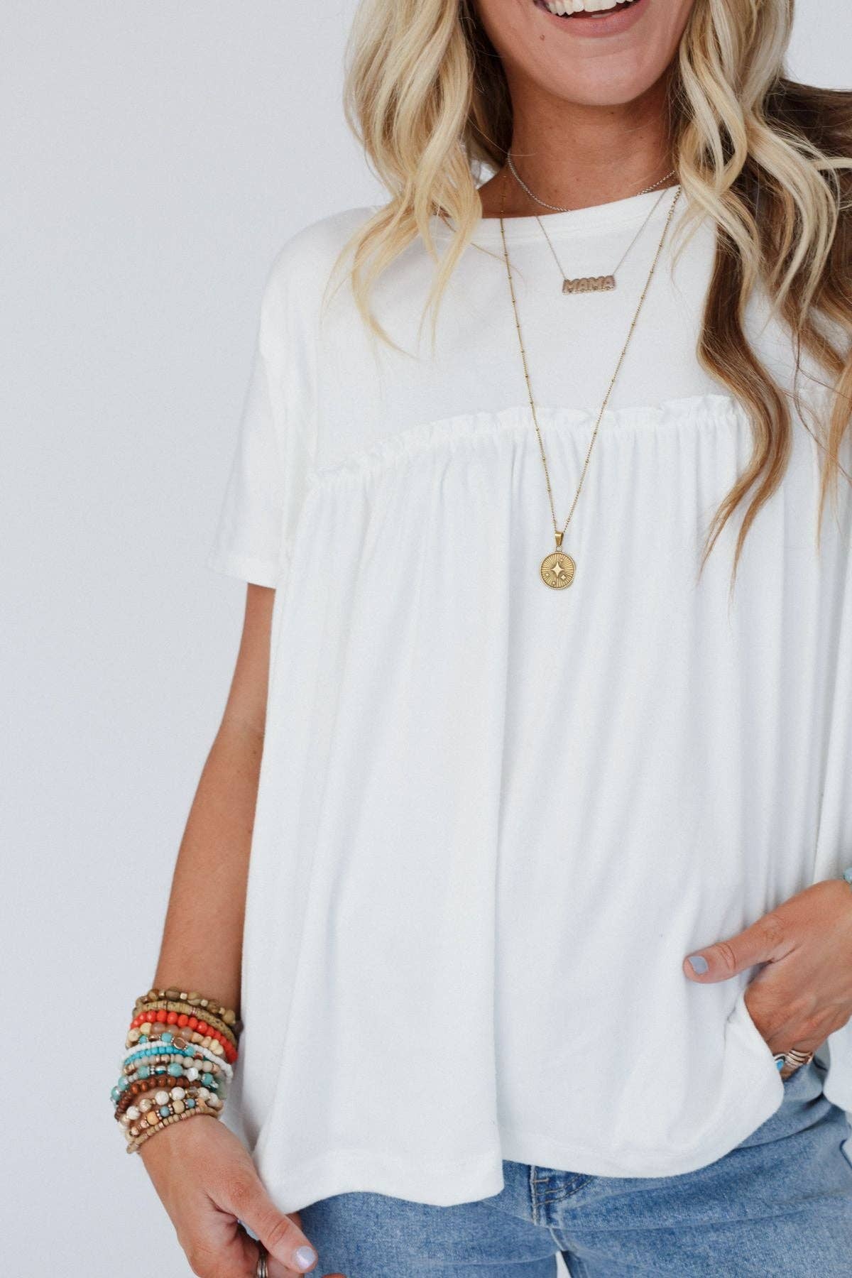 Sunday Morning Babydoll Top - White 3BN
